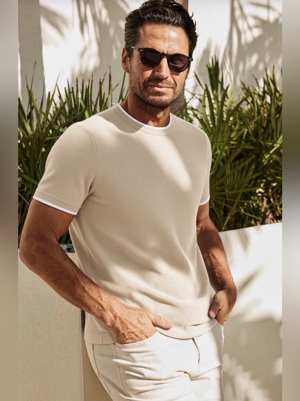 Collars & Co Men’s Tee Luxury Wool And Cotton Blend Size Small Color Cream